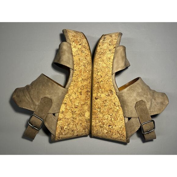 Coclico Sandals Womens Size EU 41 Taupe Leather Wedge Platform Slingback Cork - Picture 2 of 11